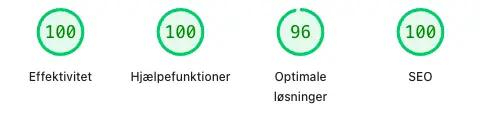 Ægte PageSpeed-resultat for louimicheletti.dk, 95+ i alle fire parametre